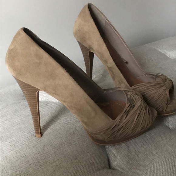 Zara Neutral Taupe Beige Knot Peep Toe Heels Size 39 - Picture 2 of 8